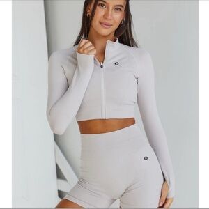 Women's Light Gray Zip-Up Crop Top
